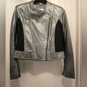 Gunmetal leather and black jacket